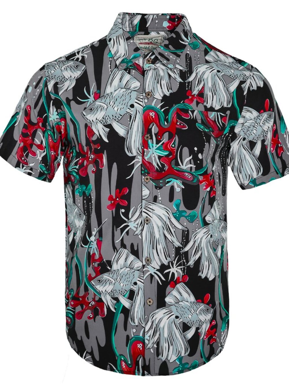 Mens Hawaiian Shirt Short Sleeve Fish Print Casual Button Down Beach Top